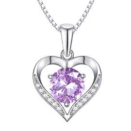Blahanna Heart Moissanite Birthstone Necklaces Anniversary/Birthday/Best Friend/Girlfriend/Wife Gifts for Her 925 Sterling Silver Pendant Necklace for Women, February, Purple