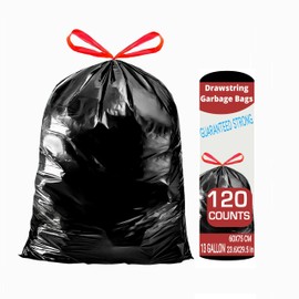 San Zooni Drawstring Trash Bags 120 Count (13 Gallon), 1.2 Mil Thick Black Garbage Bag, Tearless & Leak Resistant, Heavy Duty Tall Kitchen, Food, Scrap Waste Bag Fresh & Clean