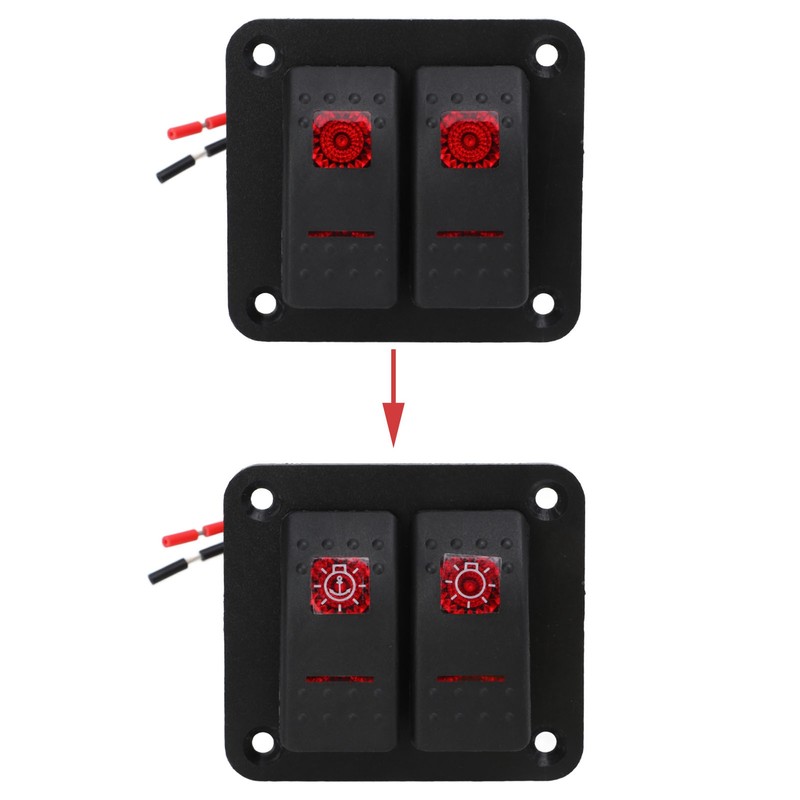 Rocker Switch Panel 2 Gang On Off Pre Wired Red