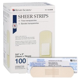 Henry Schein- “Tiras Adhesivas Transparentes para Vendaje, 3/4” x 3”, Estéril, Caja de 100 Vendajes