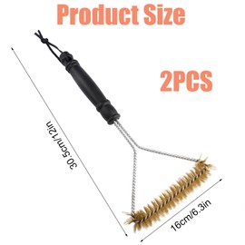 2 Stücke Grillbürste Gusseisen,30.5 cm Grill Reinigungsbürste mit Messingborsten,Messing Grillbürste Dreieckig 360° Reinigung,Grillreiniger Bürste für Grillrost,Gasgrill,Holzkohlegrill,Gusseisengrill