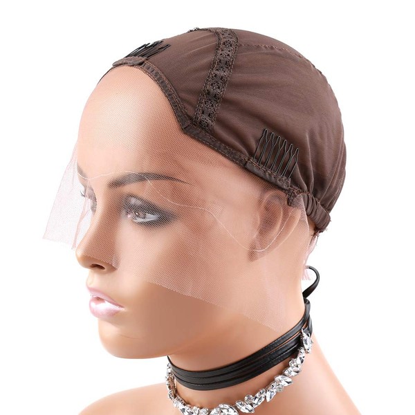 Bella Hair Upgraded Breathable Lace Front Wig Cap with Adjustable Straps and Combs for Black Women Sewing Wigs, Dark Brown Small Size