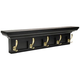 EXCELLO GLOBAL PRODUCTS Black 34" Coat Rack with 5 Gold Hooks: Ready to Hang Entryway Coatrack for Organization of Jackets, Hats, Scarves, Keys & Purses (Black)