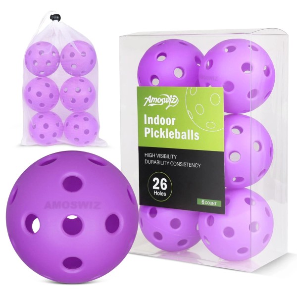 Amoswiz Indoor Pickleball Balls, 6 Pack of 26 Holes Pickleballs,