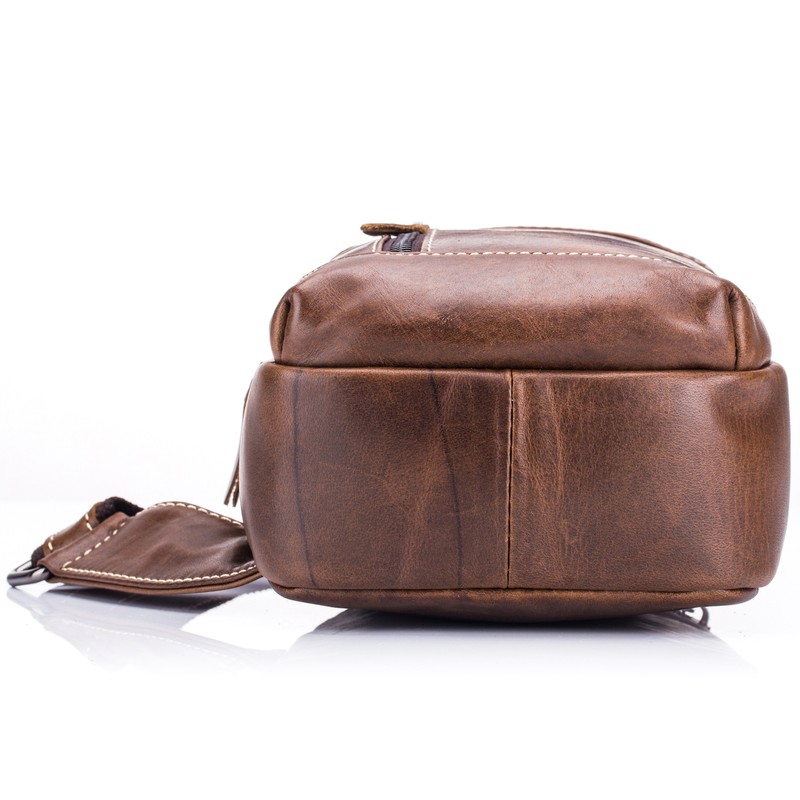 Men Leather Sling Bag Casual Shoulder Chest Crossbody Bag Hiking
