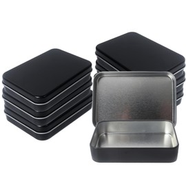 Dmnnlp 6pcs Playing Card Case, Rectangular Metal Tins with Lids, Portable Card Storage Box, Small Tin for Game Cards Business Trading Cards Candies Earrings Rings Necklace (Black)