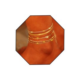 Ursumy Gold Ankle Layered Anklet Bracelets Adjustable Anklets Set Boho Bead Anklet Cross Ankle Chain for Women (Gold-4)