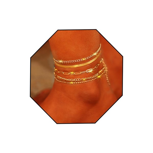 Ursumy Gold Ankle Layered Anklet Bracelets Adjustable Anklets Set Boho
