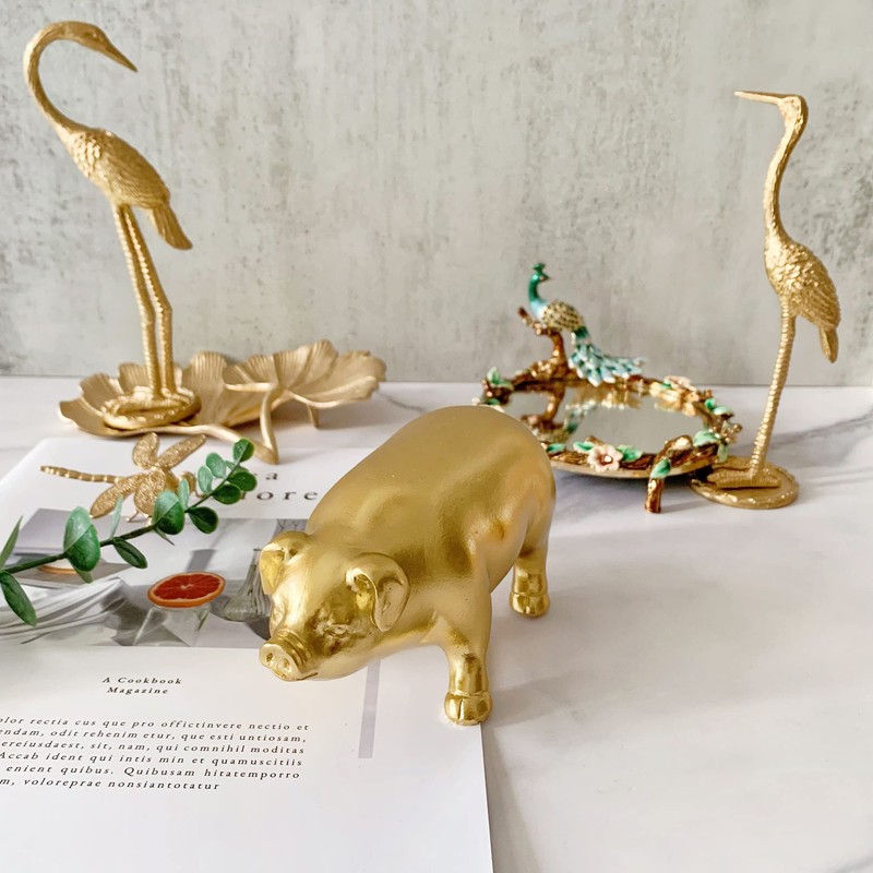 Pewery Golden Pig Statue, Animal Figurine Home Decor, Pig Sculpture