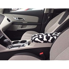 Auto Console Covers- Fits The Chevy Equinox 2010-2017 Center Console Armrest Cover Fleece -Black White Bones