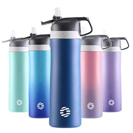 FJbottle Sports Water Bottles with Straw, 25 oz Double Wall Vacuum Insulated Stainless Steel Bottle Keeps Hot and Cold, Perfect Gifts Ideas, Ocean Blue