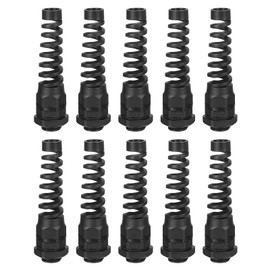 sourcing map 10Pcs Waterproof Cable Gland, PG9 Nylon Spiral Strain Pigtail Cord Joint with Gasket for 4-8mm Wire Thread Cable Fixing and Appliances, Black