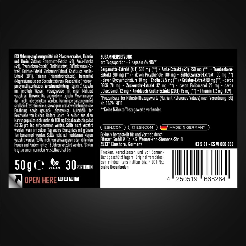 ESN Lipid Support, 60 Kapseln, 30 Portionen, mit Pflanzenextrakten, Thiamin