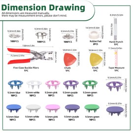 Keadic 406Pcs 10 Colors Metal Snap Buttons and Pliers Press Tool Kit, 9.5mm Hollow and Solid Metal Prong Buttons W Setting Tools and Plastic Storage Case for Clothing Crafting Sewing