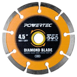 POWERTEC 4-1/2" Segmented Diamond Saw Blades for Angle Grinder, Diamond Blade for Cutting Concrete, Block, Brick, Pavers, Roofing Tile, 4.5 inch Diamond Blades for Wet/Dry Cutting, 1 Pack (14003)