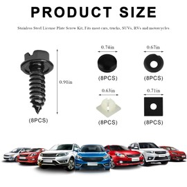 MUQIDA 4PCS License Plate Screw Kit, Rustproof Stainless Steel Car Tag Frame Mounting Hardware, Anti-Theft Self Tapping Bolts Fasteners for Securing License Plates, Frames, Covers (Black, 8PCS)