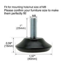 uxcell M8 x 25 x 40mm Screw on Furniture Glide Leveling Feet Floor Protector Pad Adjuster for Cabinet Chair Leg 4 Pack