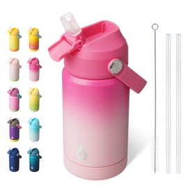 BJPKPK Insulated Water Bottle with Straw Lid, 12oz Thermo Water Bottles with Soft Nozzle, Flex Handle & Non-slip Boot, BPA Free Leak Proof Stainless Steel Metal Thermo, Tumblers, Cups,Cherry