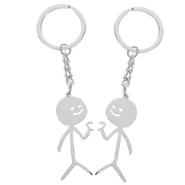 LEEQ 2pcs Funny Skeleton Smiley Little Man Sign Language Key Ring - Cute Trend Bag Car Key Pendant Couple Friend Gift Key Ring