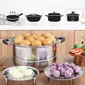 CYSFETENA Stainless Steel Steamer with Removable Legs, Potato Steamer and Bamboo Steamer for Steamer Insert, Steamer Rack for Bread Cooking, Kitchen Accessories for Pots Pans (24 cm)