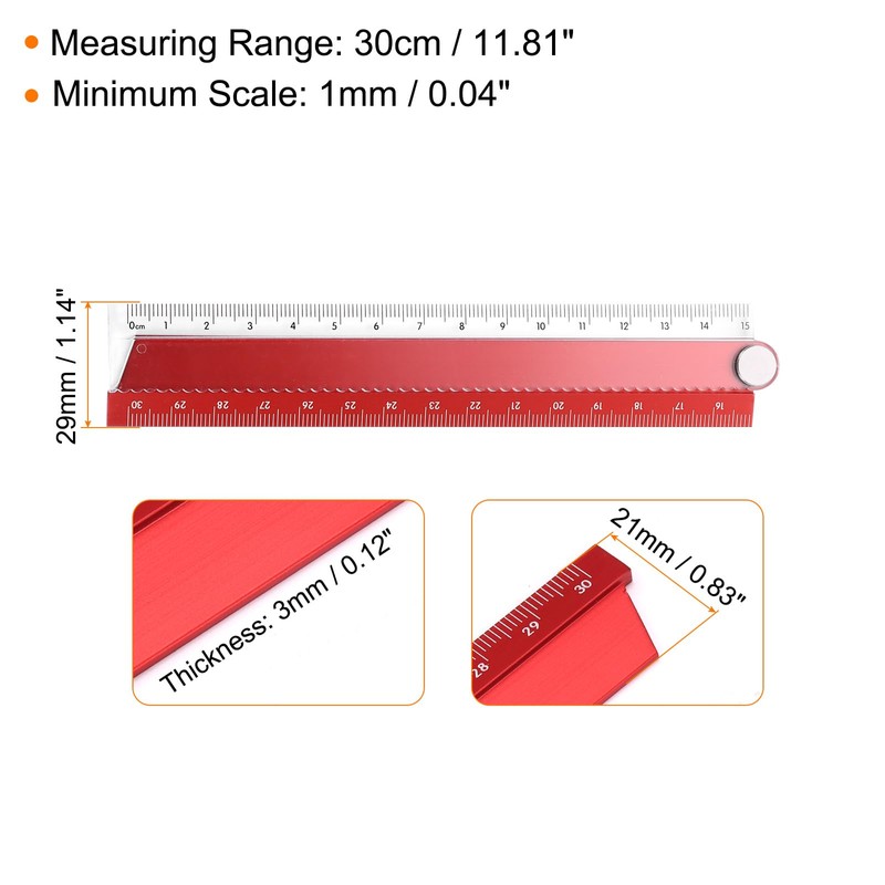 sourcing map 2pcs Folding Straight Ruler 30cm Metric Aluminum Alloy