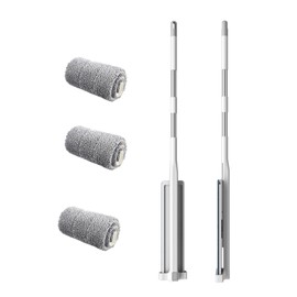 Microfiber Flat Mop Hand Wash Free Long Handle Large Flat Mop Dry Wet Use Floor Cleaning Tool White 32 Plate Set with 3 Cloth