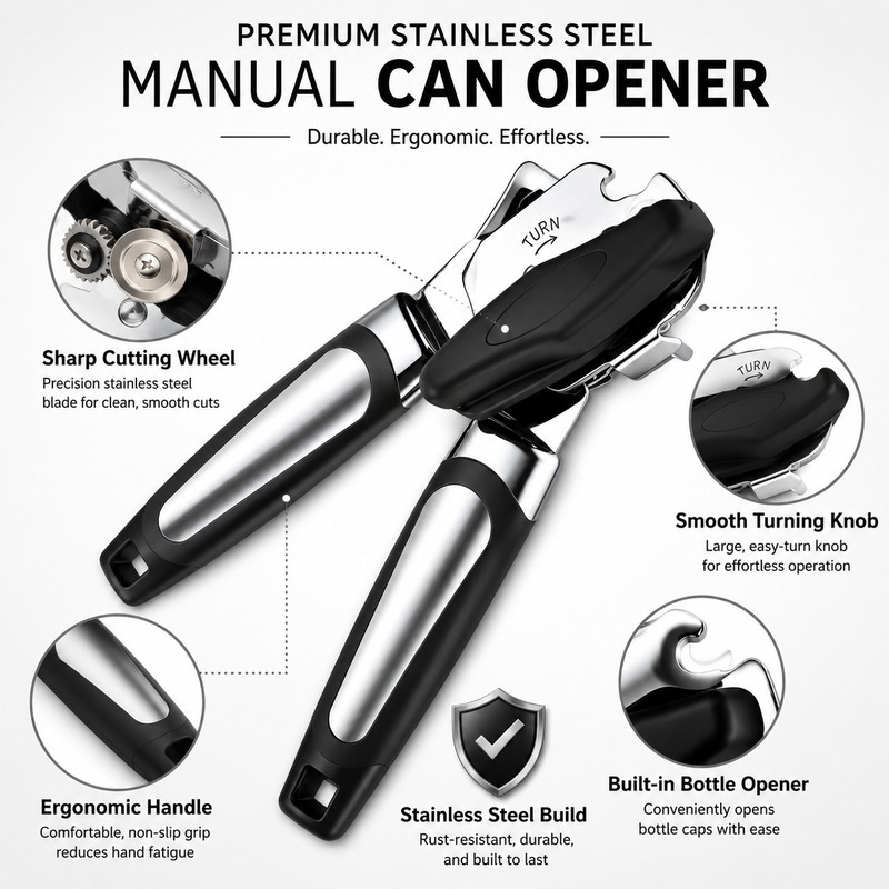 3-Piece Manual Can Opener Set for Kitchen Use – Stainless