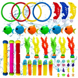 UIV@SH 45PCS Juguetes para Alberca Niños,Juguetes de Buceo,Juguetes de Natación Subacuática,con Anillos Palos de Buceo Tesoro Submarino Torpedo para Alberca Otros Juguetes de Agua (Plástico, 45PCS)