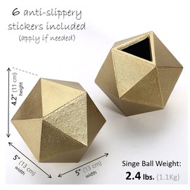 Ambipolar Geometric Decorative Ball Shaped Bookends, Modern Cast Iron Gold Bookends for Office Desk, Book Shelf, Room Decor, Home Office, Book Stand or Organizer, Set of 2