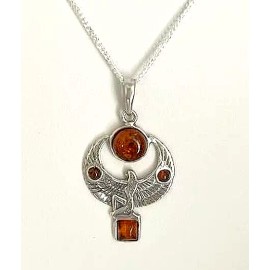 Vessel New Sterling Silver Baltic Amber Egyptian Goddess Isis Pendant Necklace