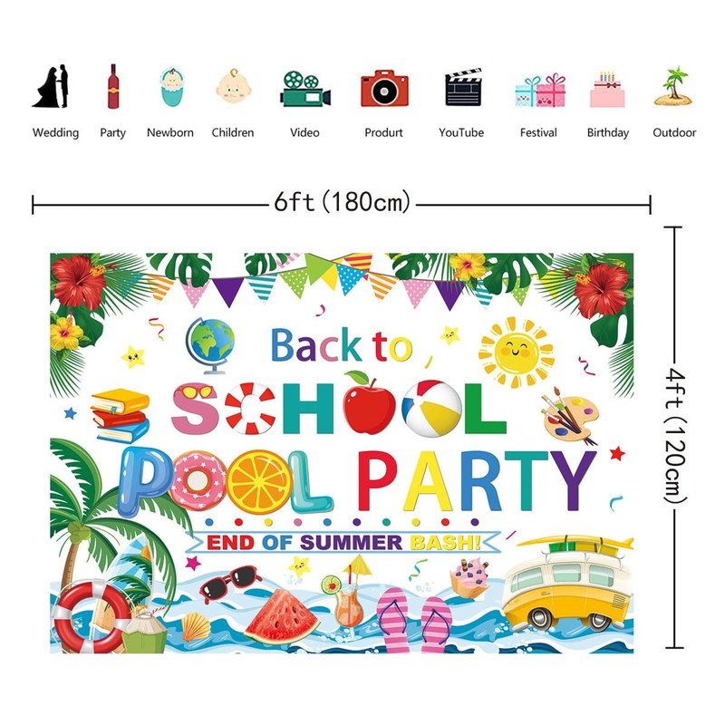 Back to School Pool Party Backdrop 6x4FT End of Summer
