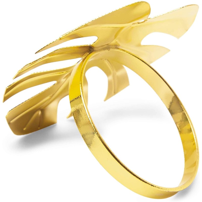 Juvale Tropical Leaf Napkin Rings (1.7 Inches, Gold, 12-Pack)