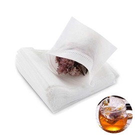 Pack of 200 Tea Bags for Loose Tea, Tea Filters for Loose Tea, Loose Tea, Filter Bags, Disposable Tea Bags with Drawstring, for Loose Tea, Spices, Coffee, Herbal Powder (White)