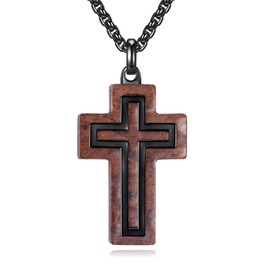 ZADIUA Wooden Cross Necklace for Men S925 Sterling Silver Black Wooden Cross Pendant Necklaces Christian Wood Jewelry Gifts for Women Mom Wife