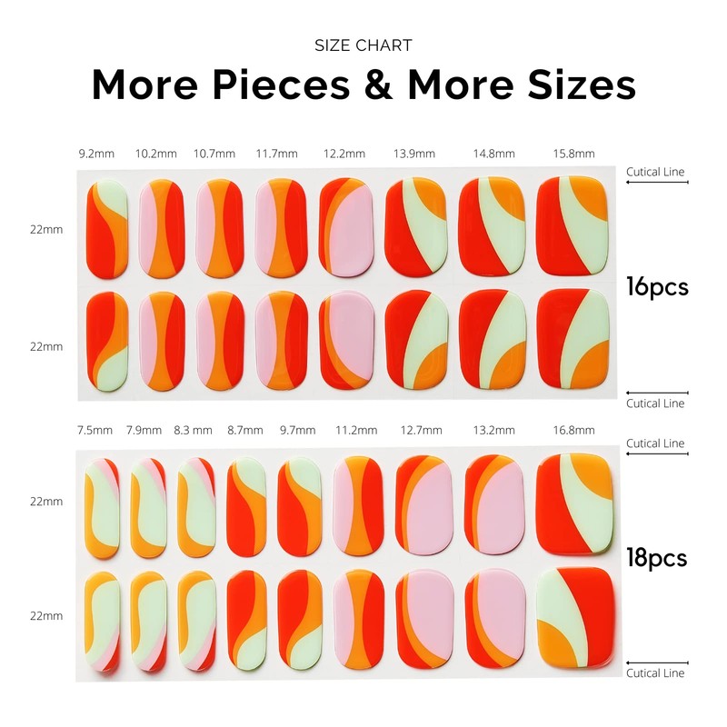 NAILOG Semi-hardened Gel Nail Stickers (34 Pieces), Long Lasting, Salon