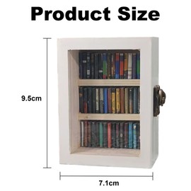 Miniature Book Library Decoration, Pocket Anxiety Bookshelf with 60 Mini Books, Handmade Antique Style Storage Display (White)