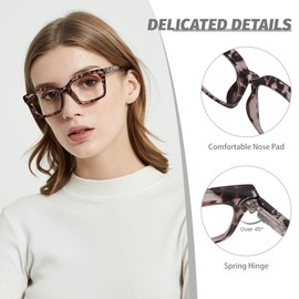 JiSoo Oversized Reading Glasses for Women 3.0, Stylish Designer Readers Large Frame with Spring Hinge, 3.0 Leopard Brown