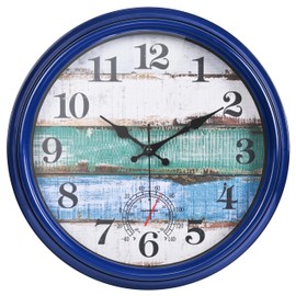 Large Outdoor Clock Waterproof with Thermometer Vintage Rustic Coastal Clock for Pool Garden Patio (16 Inch)