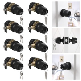 Voraus Door Knob with Lock and Key, Keyed Entry Door Knob with Lock, Round Ball Locking Door Knob, Interior and Exterior Door Lock Set for Bedrooms, Bathrooms and Home Use, Matte Black, 8 Pack