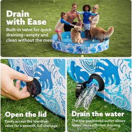 SLOOSH Foldable Dog Kiddie Pool - Portable Hard Plastic Kids Baby Doggie Swimming Pool, Anti-Slip Thick PVC Collapsible Pets Cats Whelping Box Puppy Bathtub (71" x 12")