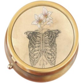 Flowers and Bones Brass Round Pill Box
