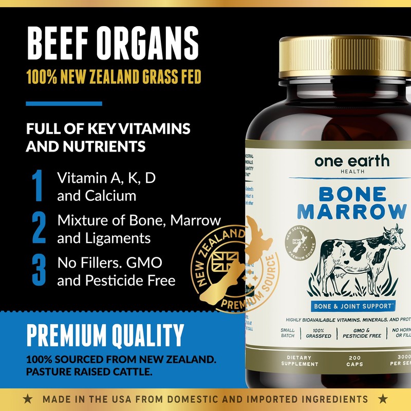 Grass Fed Beef Bone Marrow Supplement – (200 Count) Bone,