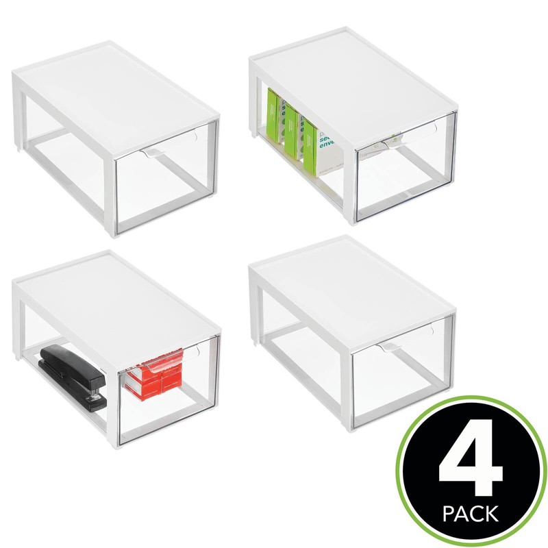mDesign Plastic Stackable Cosmetic Storage Organizer Bin with Pull Out