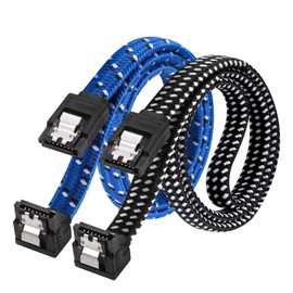 DanYee SATA III Cable, Nylon Braided SATA Cable III 6Gbps Straight HDD SDD Data Cable with Locking Latch 18 Inch Compatible for SATA HDD, SSD, CD Driver, CD Writer (1 Pack Black+1 Pack Blue)