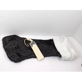 Unbranded New Black Christmas Stocking with White Top and Wooden Tag Included 15"