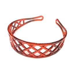 Brown basketweave plastic head band hair accessory grip teeth 1 3/8 inches wide woven pattern