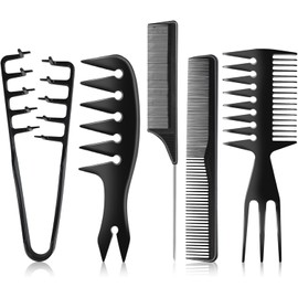 Peine de Textura 5 Piezas, Set de Peines, Peine Texturizador Profesional, Peine Dientes Anchos, Peine para Cabello Rizado, Peine para Cabello...      