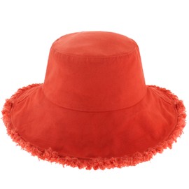 CHOK.LIDS Frayed Bucket Hats for Women Men Unisex Trendy Washed Cotton Floppy Wide Brim Boonie Outdoor Summer Beach Headwear (Coral)