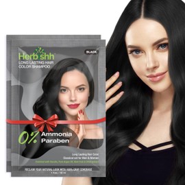 Herbishh Travel Pack Hair Dye Color Shampoo in Sachet + 1pc Argan Hair Mask Sachet (Black, 2 sachets)
