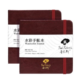 Paul Rubens Square Watercolor Journal, 2 Pack, 40 Sheets, 100% Cotton, Acid Free, Cold Press, Watercolor Sketchbook, 4.72 x 4.72 Inches, 140 lb, 300gsm for Watercolor, Gouache, Acrylic